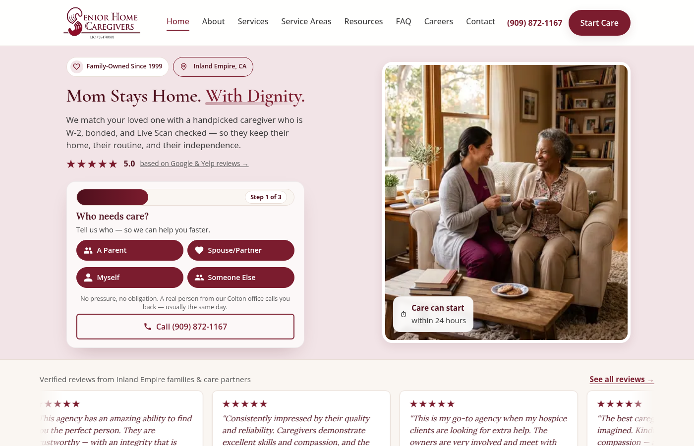 Senior Home Caregivers homepage
